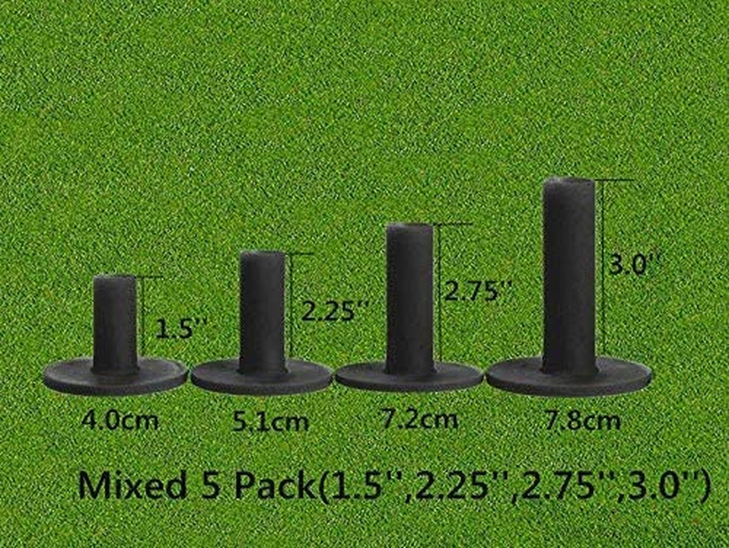Golf Rubber Tees Driving Range Value 3/4 Pack, Mixed or Same Size 1.5’’ 2.25’’ 2.75’’ 3’’ for Durable Practice Mat Holds Ball Well