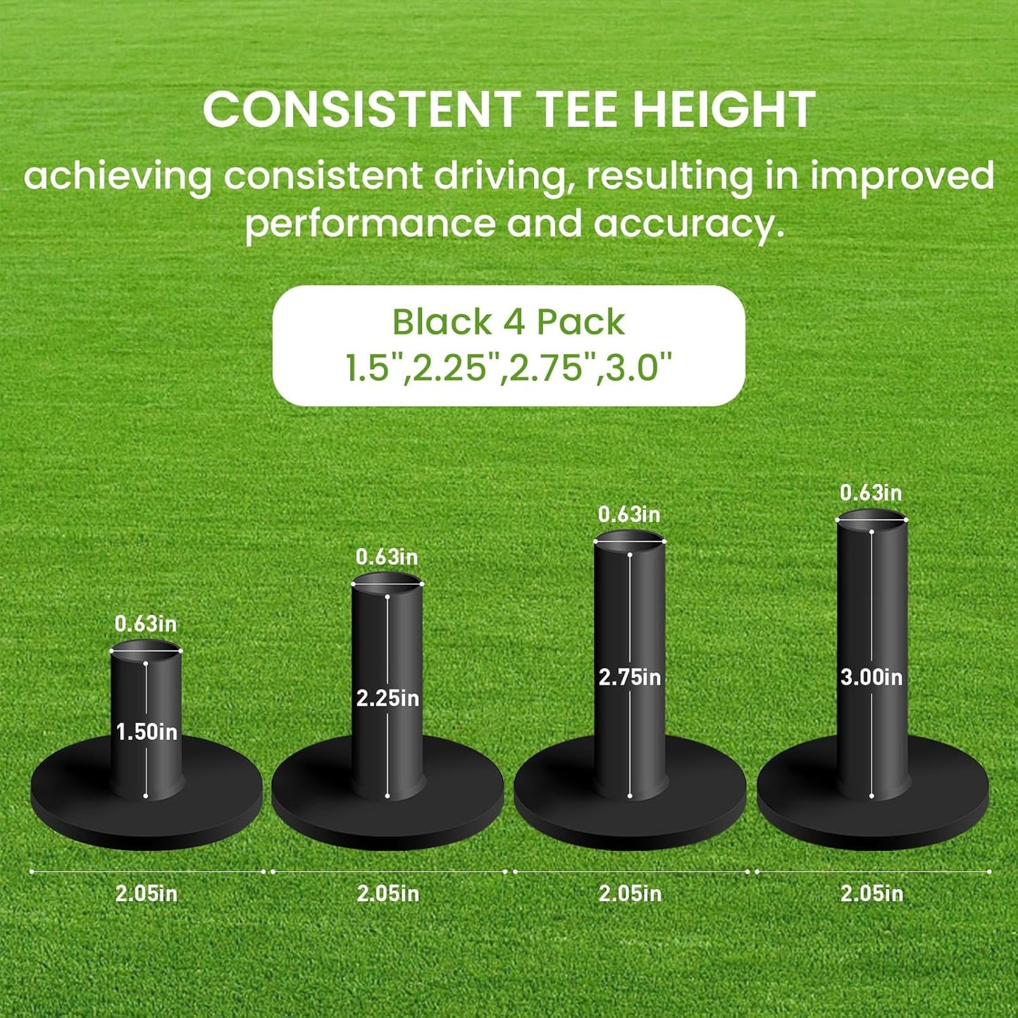 Golf Rubber Tees Driving Range Value 3/4 Pack, Mixed or Same Size 1.5’’ 2.25’’ 2.75’’ 3’’ for Durable Practice Mat Holds Ball Well