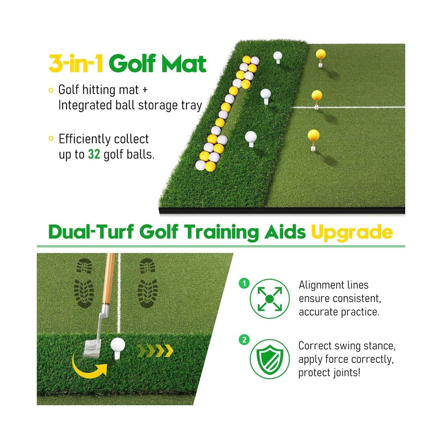 Premium Dual-Turf Golf Mat with Ball Tray, 5X4 FT Golf Hitting Mats Practice ...