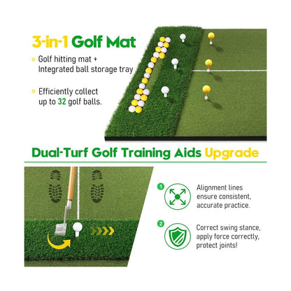 Premium Dual-Turf Golf Mat with Ball Tray, 5X4 FT Golf Hitting Mats Practice ...