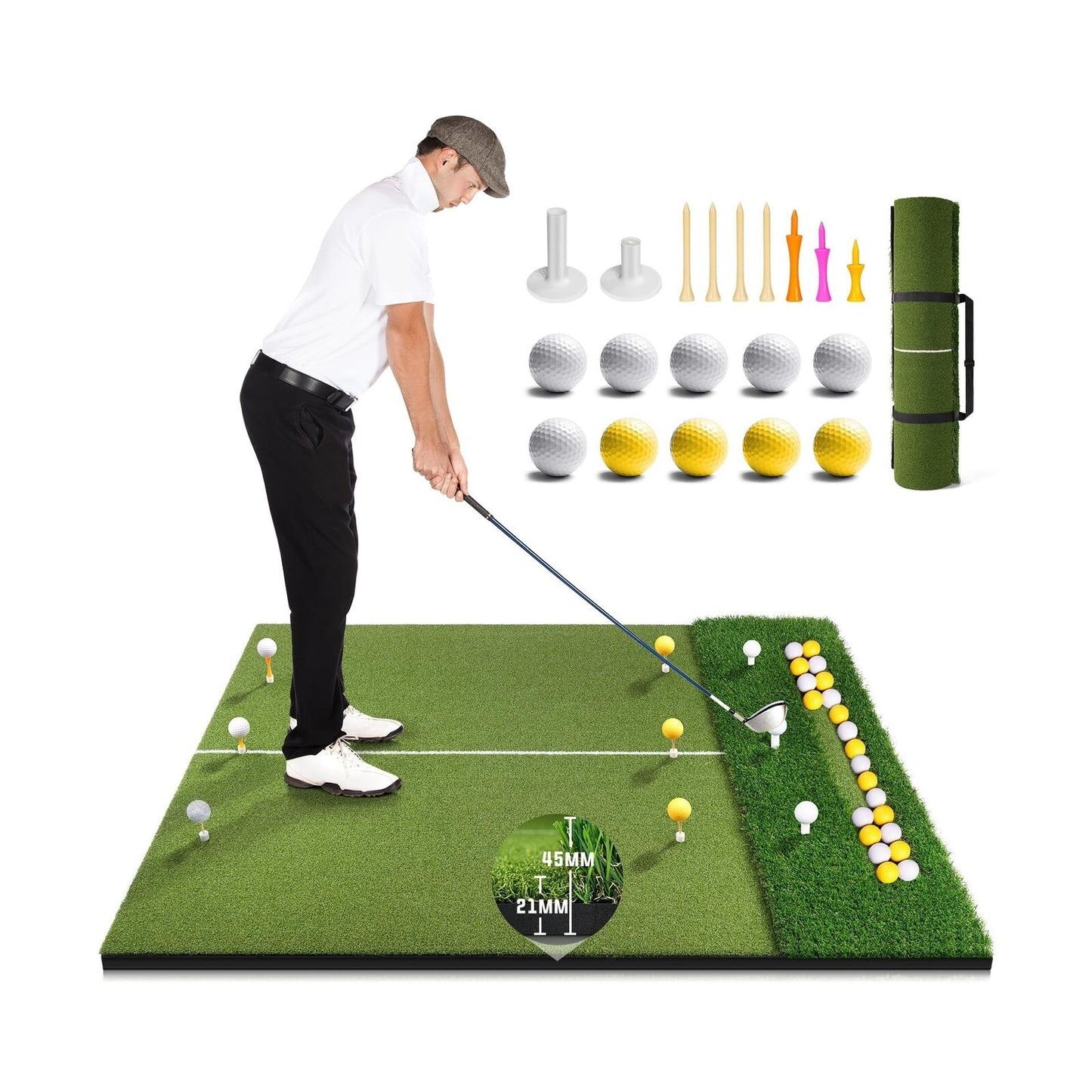 Premium Dual-Turf Golf Mat with Ball Tray, 5X4 FT Golf Hitting Mats Practice ...