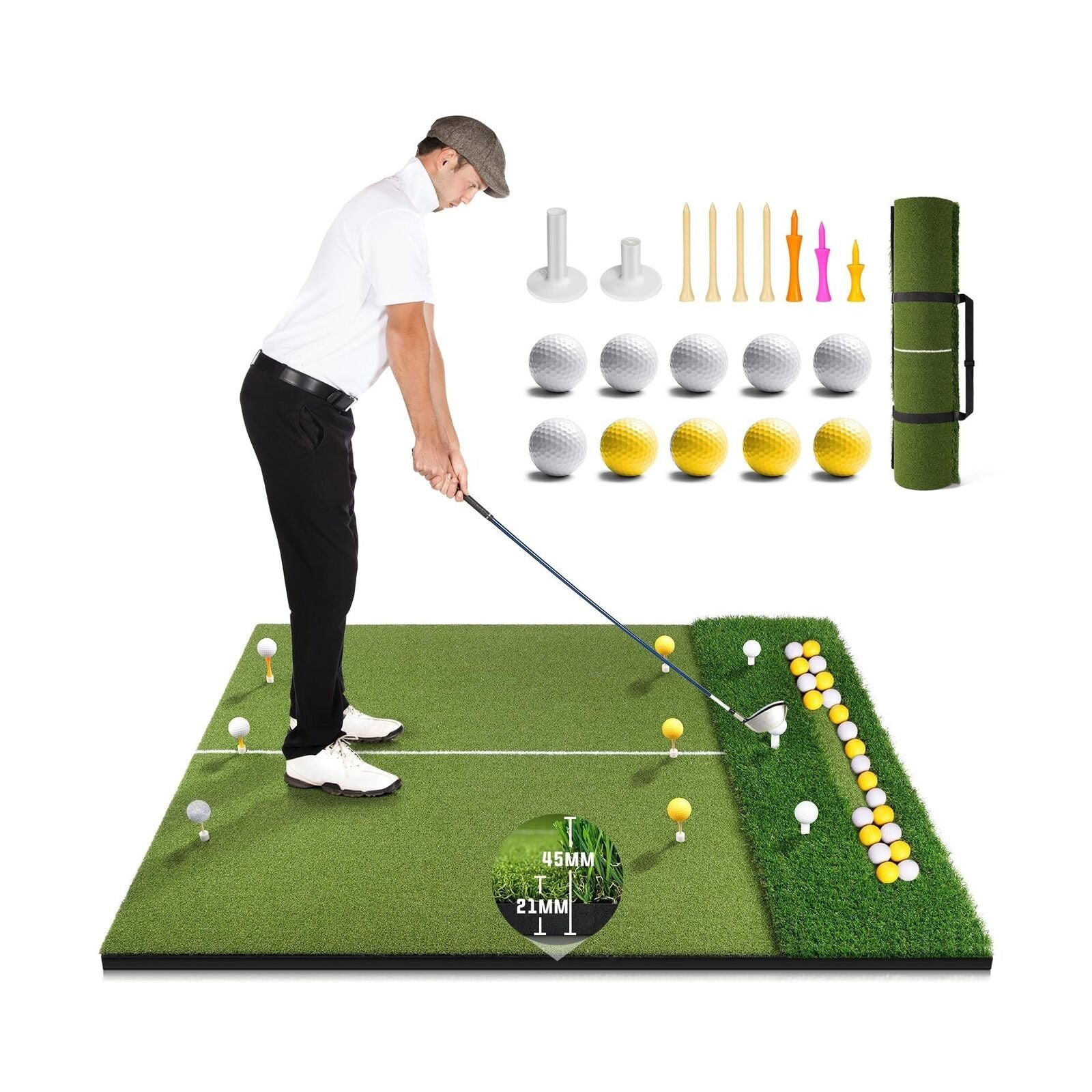 Premium Dual-Turf Golf Mat with Ball Tray, 5X4 FT Golf Hitting Mats Practice ...
