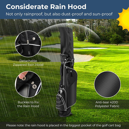 Golf Stand Bag, 4 Way Divider Golf Bag with 4 Zippered Pockets, Cooler Bag, Rain Hood & Padded Shoulder Strap, Lightweight Portable Pitch N Putt Golf Clubs Bag for Men/Women
