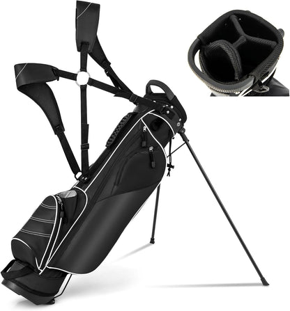 Golf Stand Bag, 4 Way Divider Golf Bag with 4 Zippered Pockets, Cooler Bag, Rain Hood & Padded Shoulder Strap, Lightweight Portable Pitch N Putt Golf Clubs Bag for Men/Women