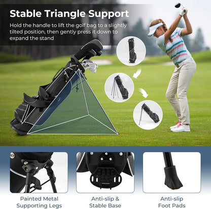 Golf Stand Bag, 4 Way Divider Golf Bag with 4 Zippered Pockets, Cooler Bag, Rain Hood & Padded Shoulder Strap, Lightweight Portable Pitch N Putt Golf Clubs Bag for Men/Women