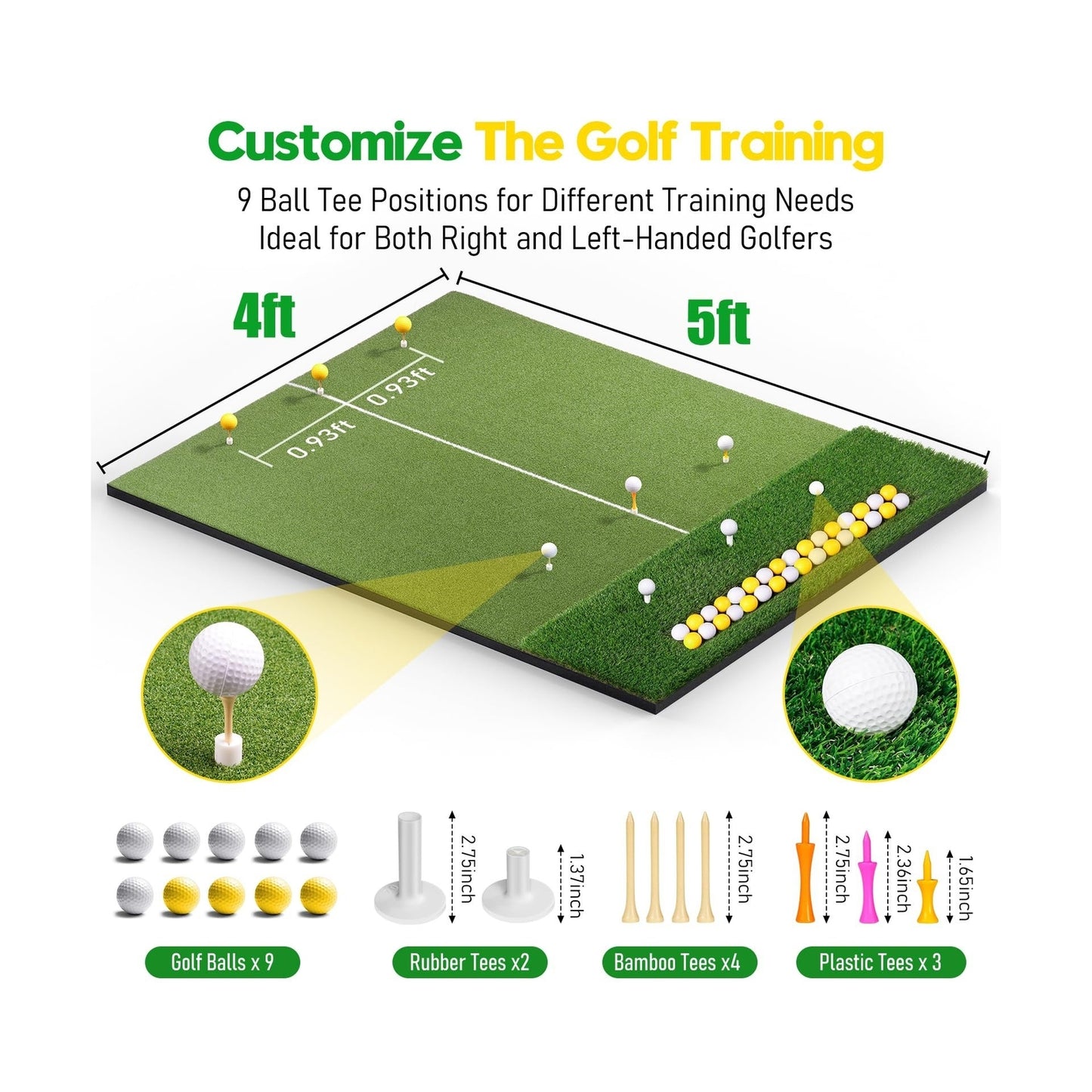 Premium Dual-Turf Golf Mat with Ball Tray, 5X4 FT Golf Hitting Mats Practice ...