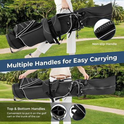 Golf Stand Bag, 4 Way Divider Golf Bag with 4 Zippered Pockets, Cooler Bag, Rain Hood & Padded Shoulder Strap, Lightweight Portable Pitch N Putt Golf Clubs Bag for Men/Women