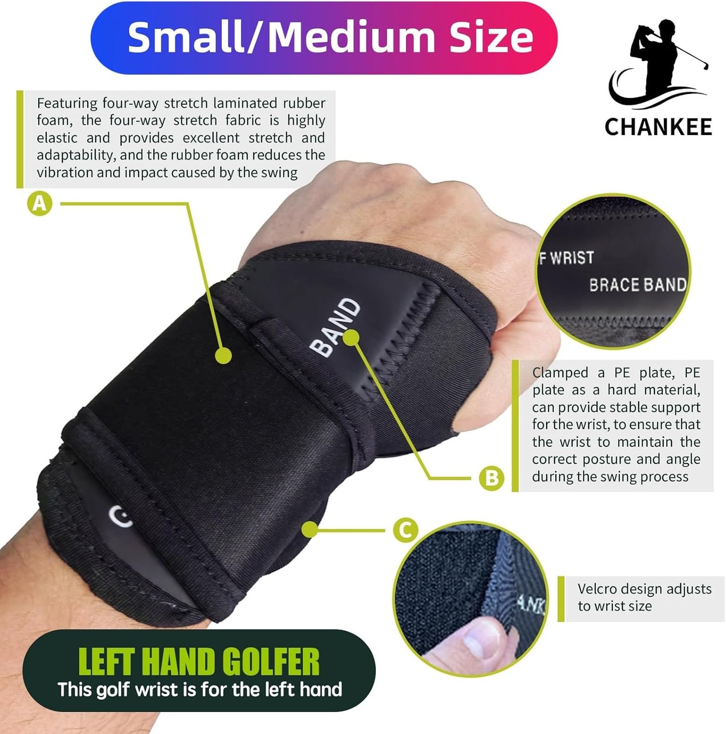 Golf Wrist Training Aid, Golf Swing Training Aid,Adjustable Golf Wrist Brace, Wrist Band for Swing Correction, Alignment Practice Tools for Golf Beginners, Fit Left Hand, Small/Medium, Black